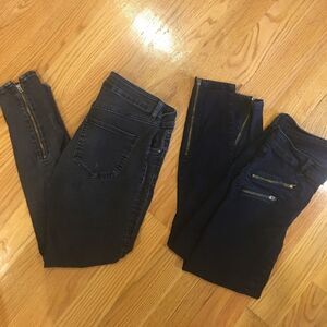 Size 27 black and gray skinny jeans with zippered bottom fits size 4